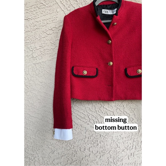 ZARA Red Boucle Textured Blazer Jacket w/ Detachable White Cuffs NWT *Flawed - Picture 7 of 16